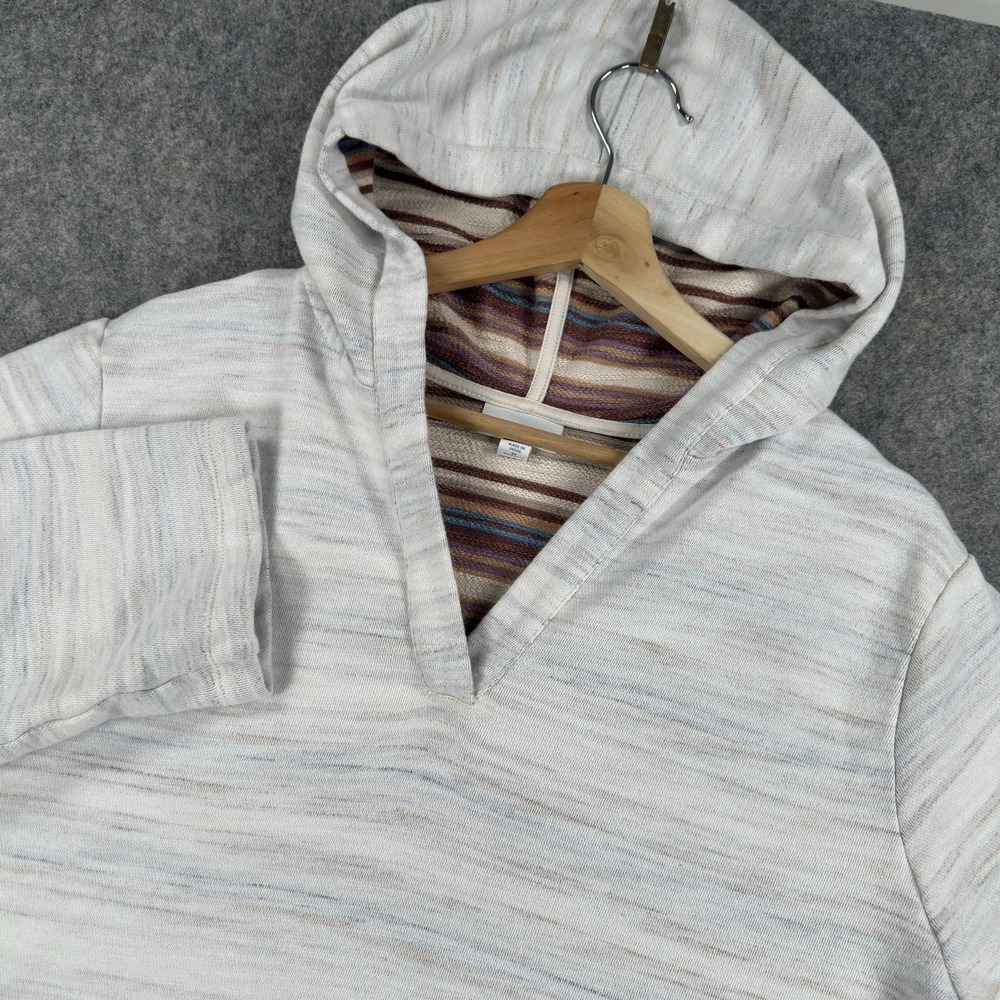 Pure Jill Sweater‎ Womens 2X White Hooded V Neck 100% Cotton Pullover Knit